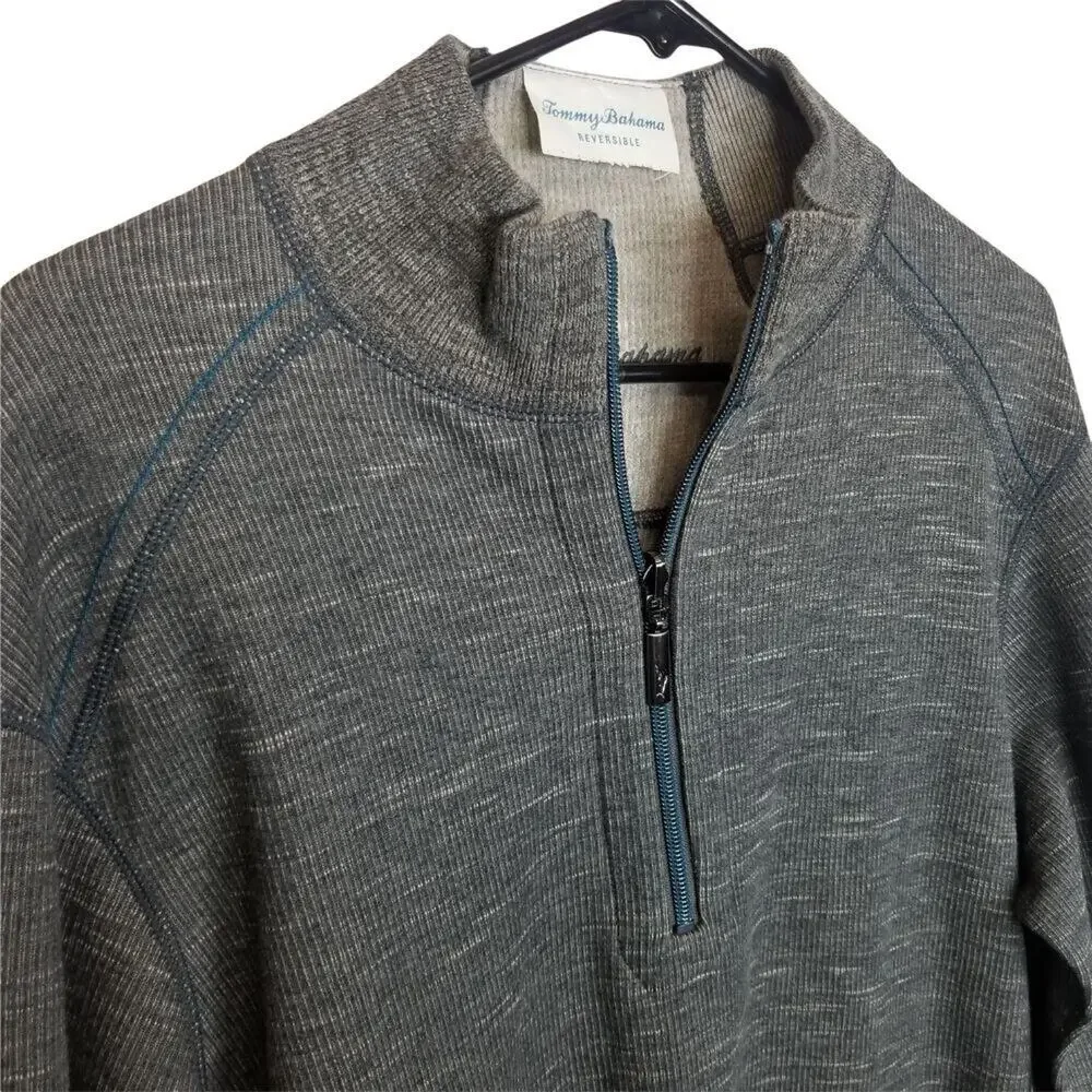 Tommy Bahama Mens Pullover Reversible Sweater Size L Minimalist 1/4 Zip Preppy